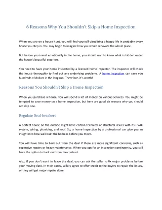 6 Reasons Why You Shouldn't Skip a Home Inspection