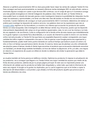 Posicionamiento Web en Comercio electrónico