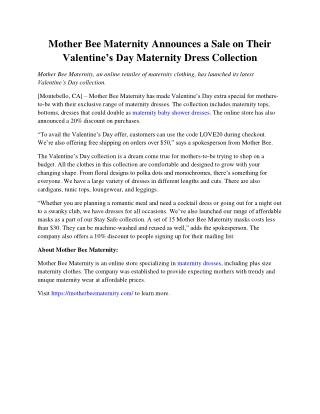 Mother Bee Maternity Announces a Sale on Their Valentine’s Day Maternity Dress Collection