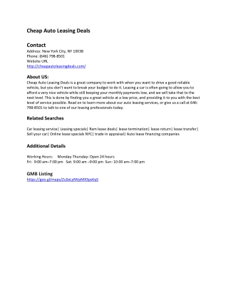 cheap auto leasing deals contact address new york