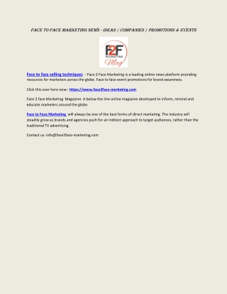 face to face marketing news ideas companies