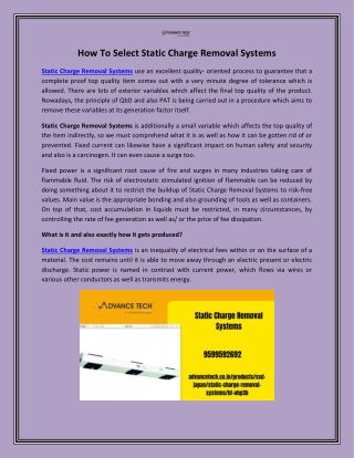 how to select static charge removal systems