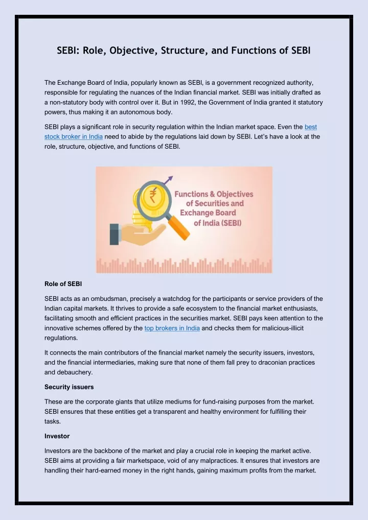 sebi role objective structure and functions