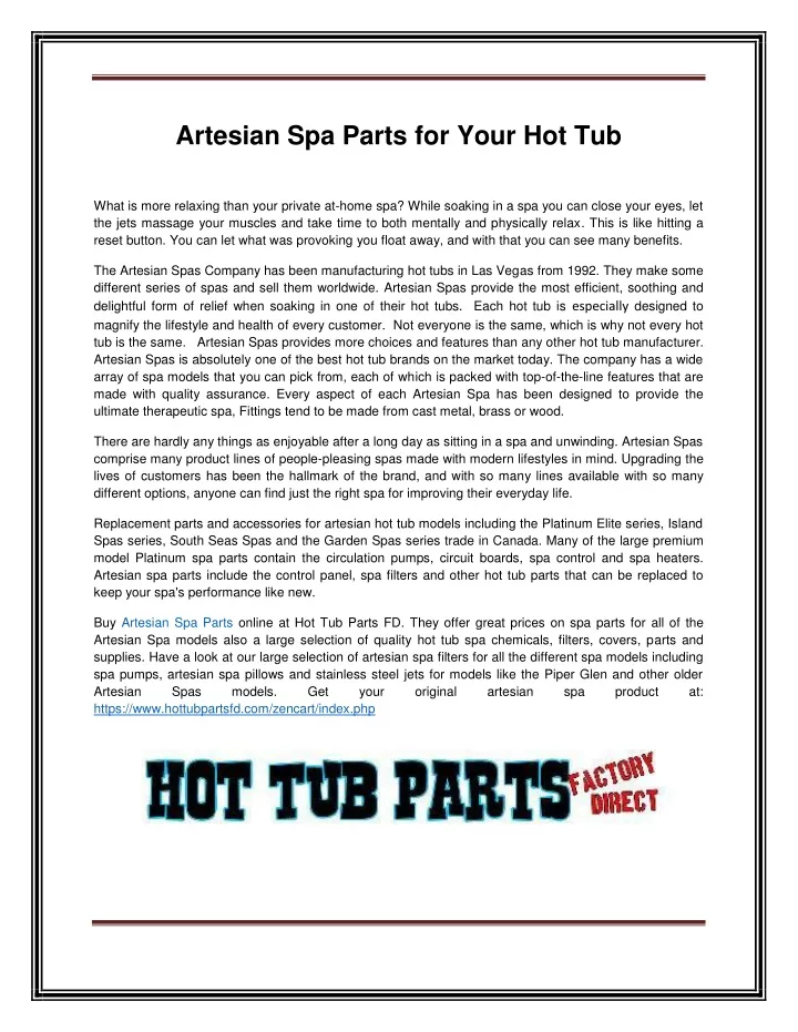 artesian spa parts for your hot tub