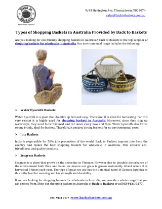 Types of Shopping Baskets in Australia Provided by Back to Baskets