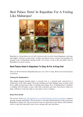 Palace Hotel In Rajasthan