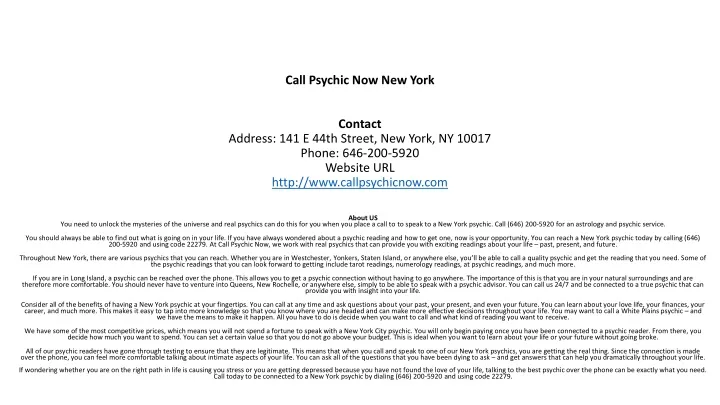 call psychic now new york contact address