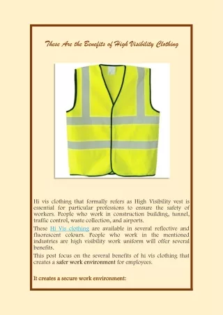 these are the benefits of high visibility clothing