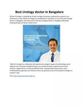best urology doctor in bangalore