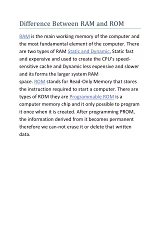 Difference Between RAM and ROM