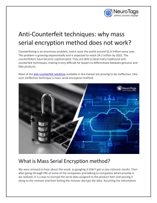 Anti-Counterfeit techniques: why mass serial encryption method does not work?