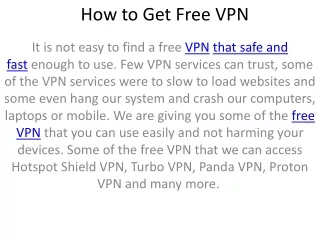 How to Get Free VPN