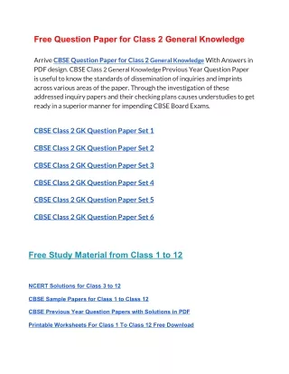 free question paper for class 2 general knowledge