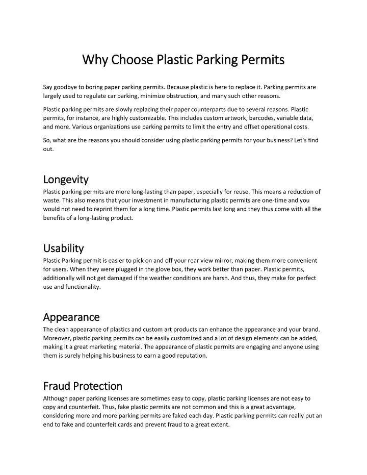 why choose plastic parking permits why choose