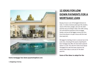 12 IDEAS FOR LOW DOWN PAYMENTS FOR A MORTGAGE LOAN