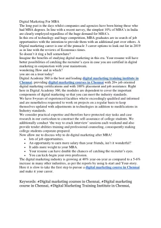 digital marketing for mba the long past