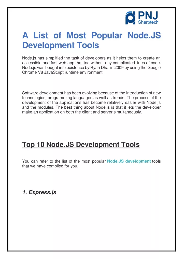 a list of most popular node js development tools