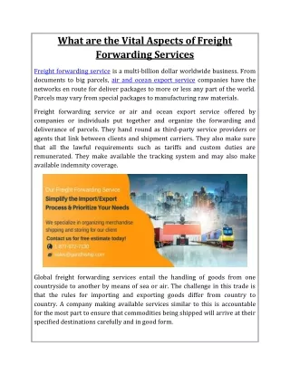 what are the vital aspects of freight forwarding