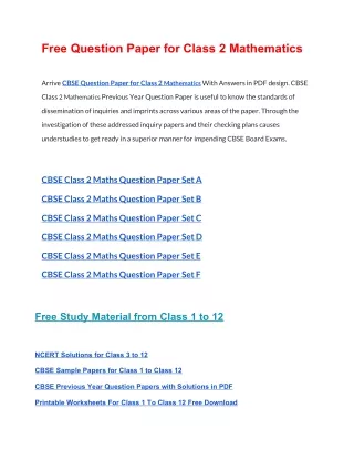 free question paper for class 2 mathematics