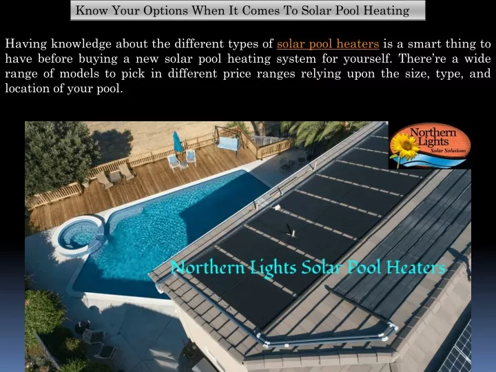 know your options when it comes to solar pool