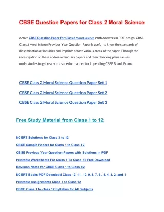 cbse question papers for class 2 moral science