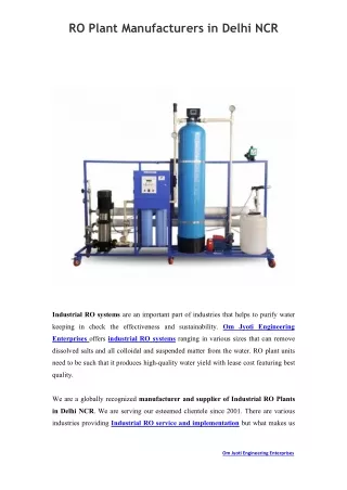 Industrial RO systems | Om Jyoti Engineering Enterprises