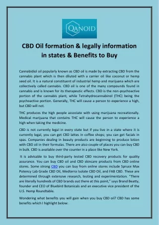 CBD Oil formation & legally information in states & Benefits to Buy