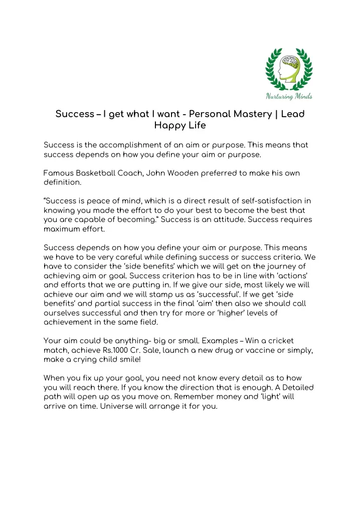 success i get what i want personal mastery lead