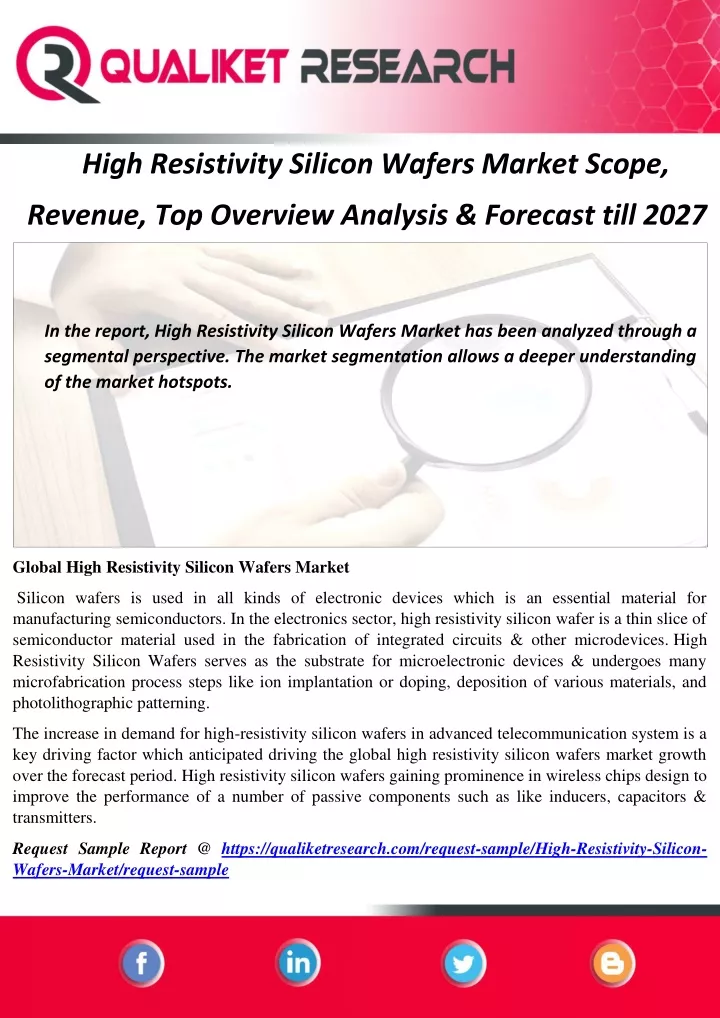 high resistivity silicon wafers market scope