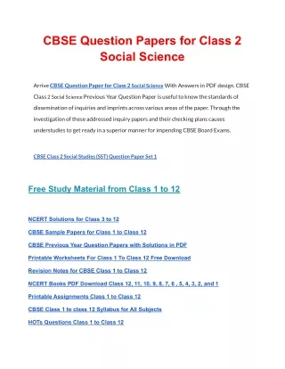cbse question papers for class 2 social science