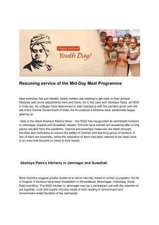resuming service of the mid day meal programme