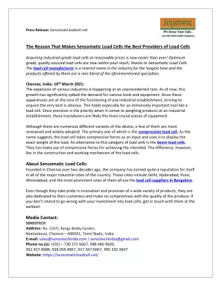 press release sensomaticloadcell net
