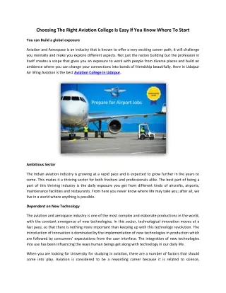 Choosing The Right Aviation College Is Easy If You Know Where To Start