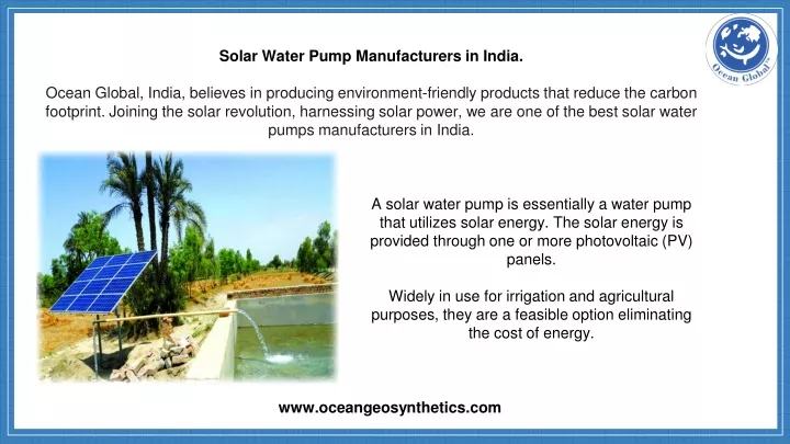 solar water pump manufacturers in india ocean