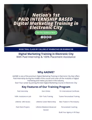 Nation’s 1st PAID INTERNSHIP BASED Digital Marketing Training in Electronic City