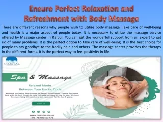 Ensure Perfect Relaxation and Refreshment with Body Massage