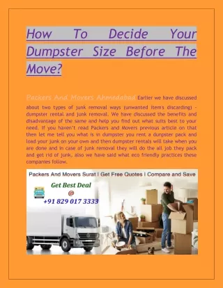 How To Decide Your Dumpster Size Before The Move?