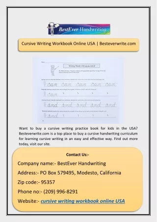 Cursive Writing Workbook Online USA | Besteverwrite.com