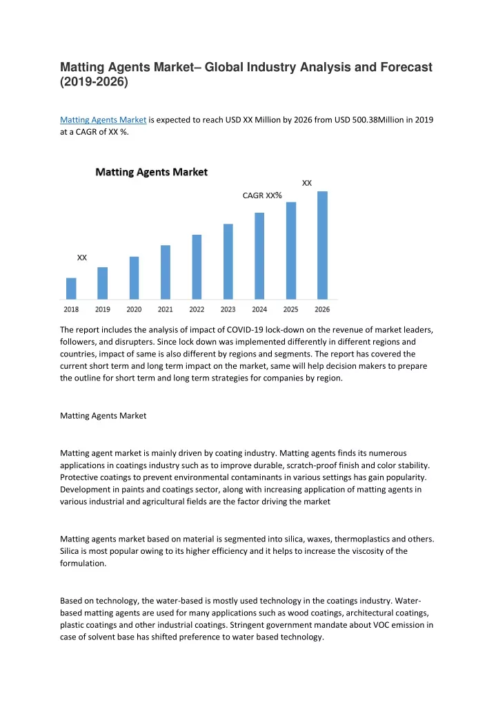 matting agents market global industry analysis