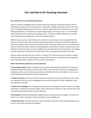 do s and don ts for teaching interview