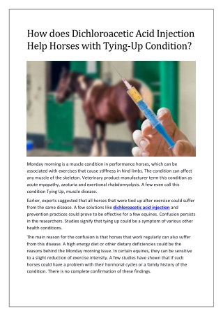 How Does Dichloroacetic Acid Injection Help Horses With Tying-Up Condition?