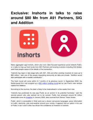 exclusive inshorts in talks to raise around