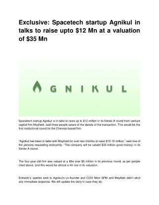 exclusive spacetech startup agnikul in talks