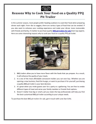 Reasons Why to Cook Your Food on a Quality PPQ Pit Trailer