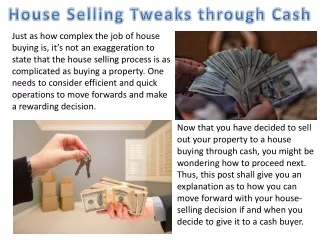 house selling tweaks through cash