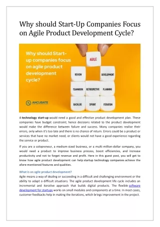 Why Should Start-Up Companies Focus On Agile Product Development Cycle?