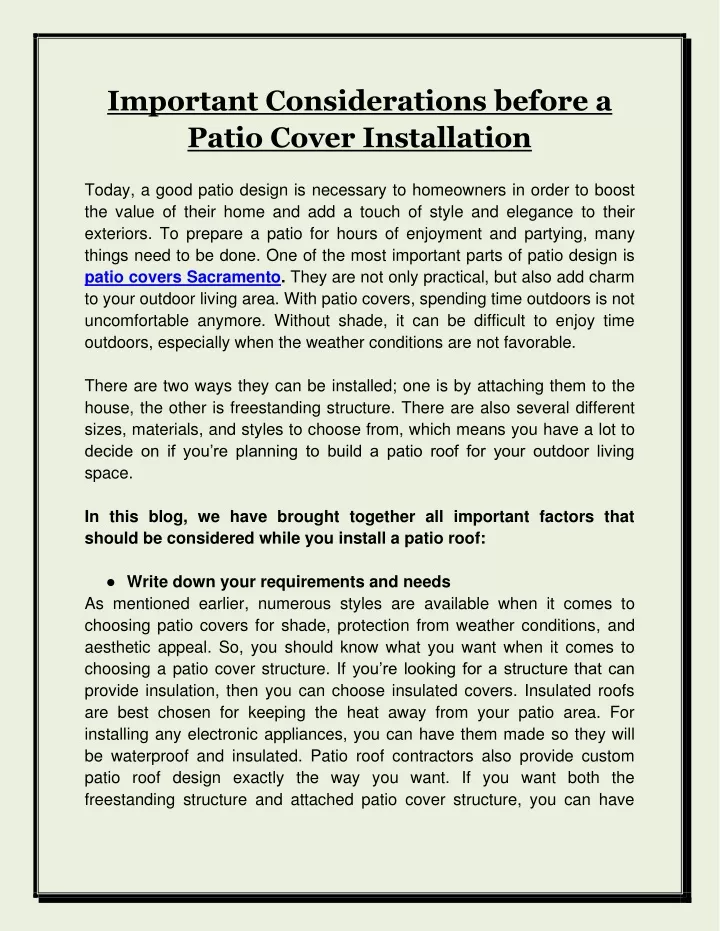 important considerations before a patio cover