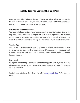 safety tips for visiting the dog park