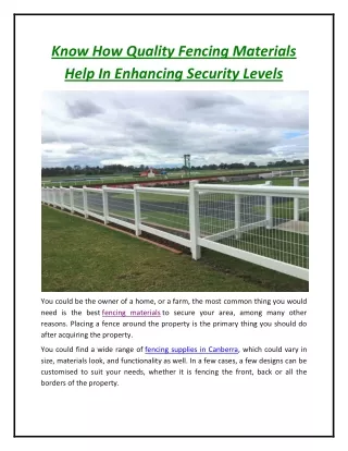 know how quality fencing materials help