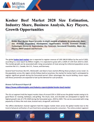 Kosher Beef Market 2028 Growth, Share, Size, Key Drivers By Manufacturers, Upcoming Trends